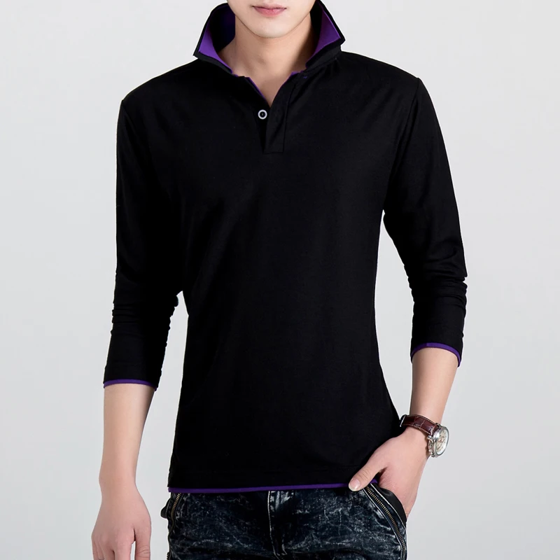 Мужская Повседневная рубашка поло с длинным рукавом хлопковая отложным