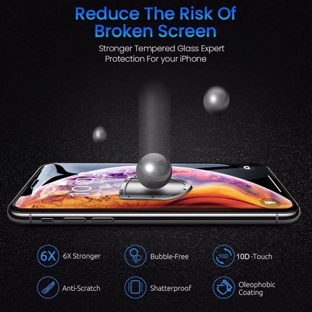 10D Curved Edge Protective Glass on the For iPhone 6s Plus X Xs Max XR Tempered Screen Protector 7 8 | Мобильные телефоны и