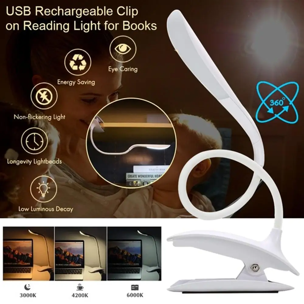 5V USB Перезаряжаемые Настольная лампа с зажимом регулируемая интенсивность
