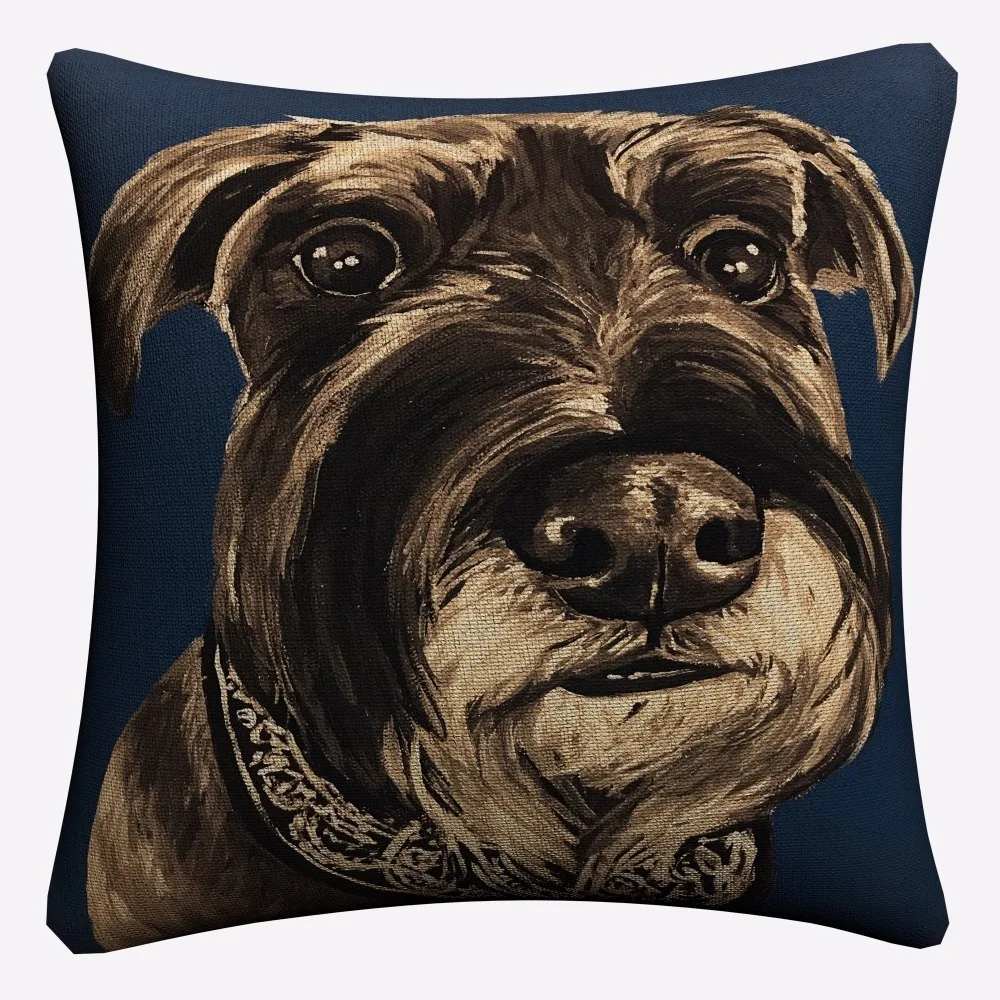 Schnauzer Watercolor Dog Decorative Cotton Linen Cushion Cover 45x45cm For Sofa Chair Printed Pillowcase Seat Car Home Decor | Дом и сад