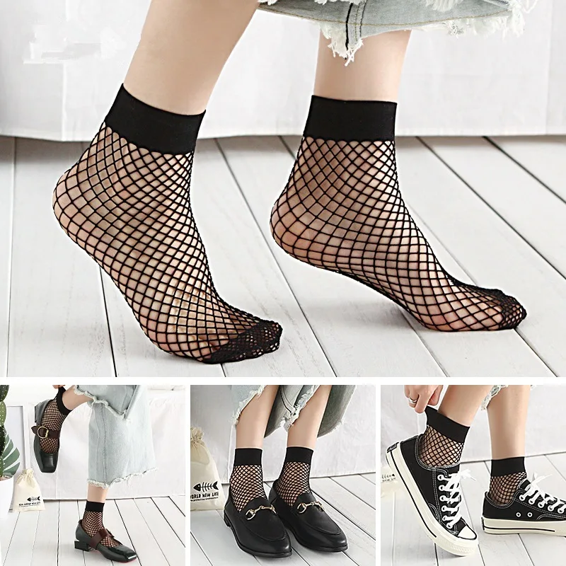 MS черный корейский стиль вырез крест-ажурные чулки носки большие ажурные