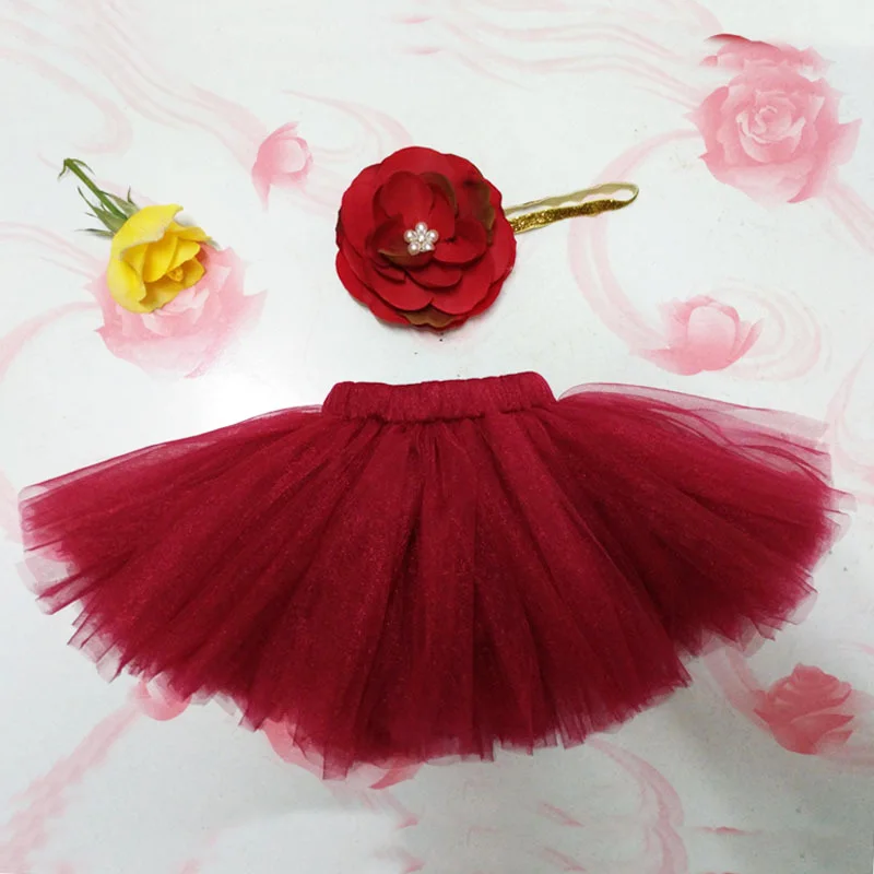 New 1 Set Newborn Infant Baby Girl Lovely Soft Yarn Princess Tutu Skirt Costume With Matching Flower Headband For Photography | Мать и