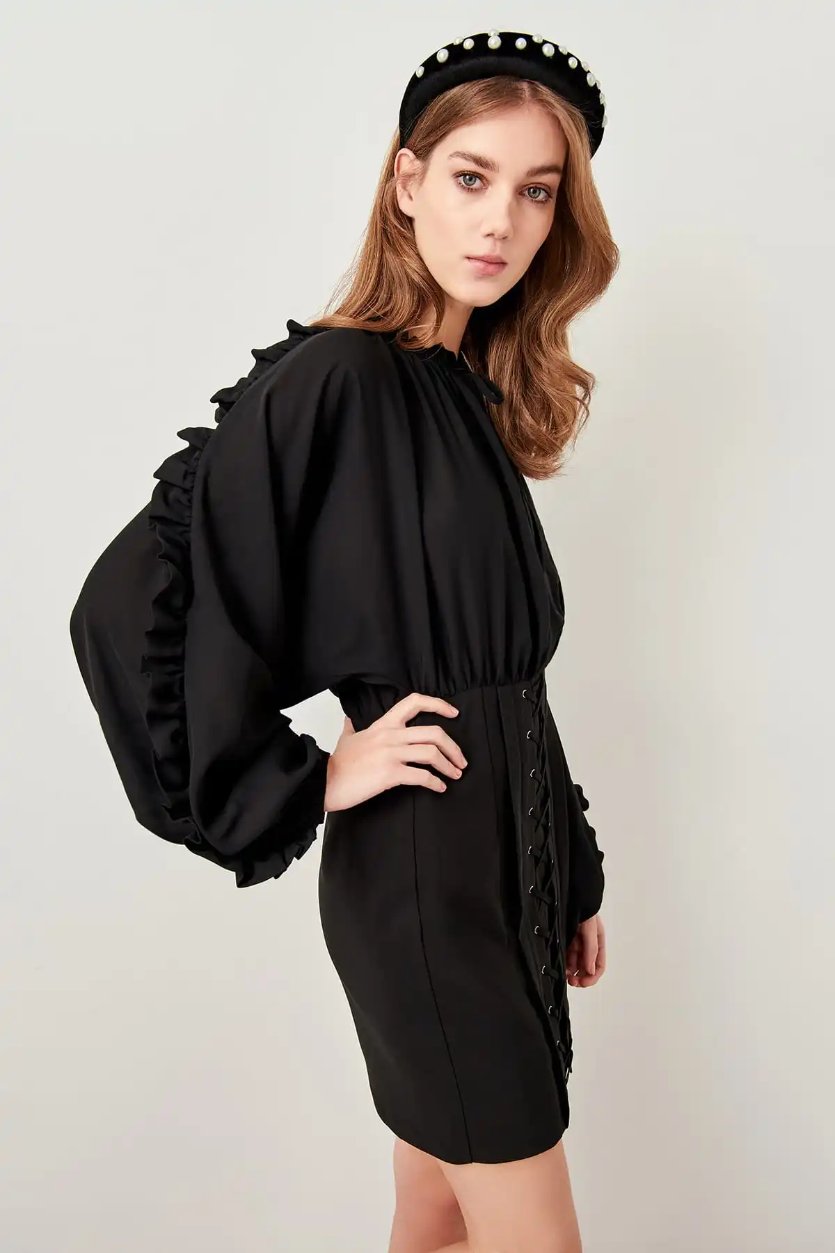 Trendyol детальное черное корсетное платье TPRSS19BB0045|Вечерние платья| |
