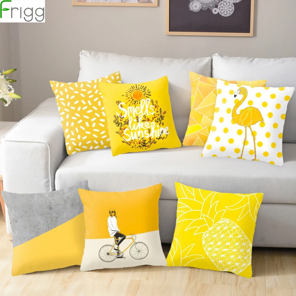Чехол для подушки Frigg 45*45 см Желтая подушка Фламинго полиэфирная декоративная в