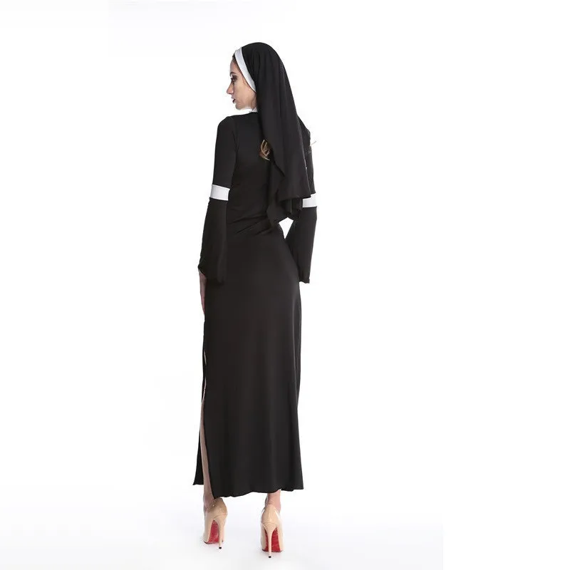 Nun костюм для Хэллоуина женский модный сексуальный черный сестер вечеринка