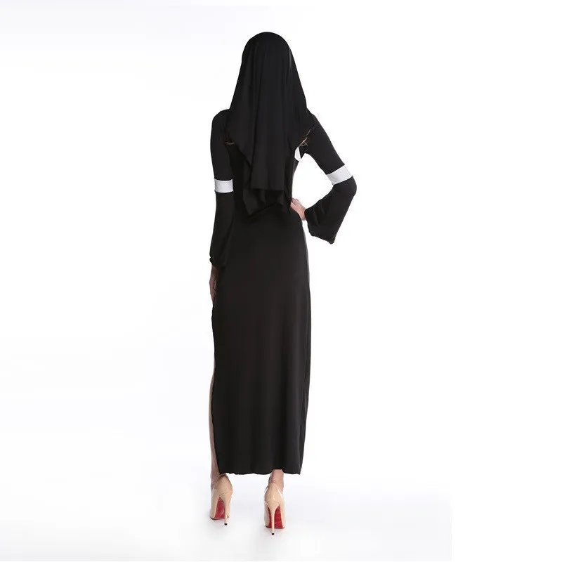 Nun костюм для Хэллоуина женский модный сексуальный черный сестер вечеринка