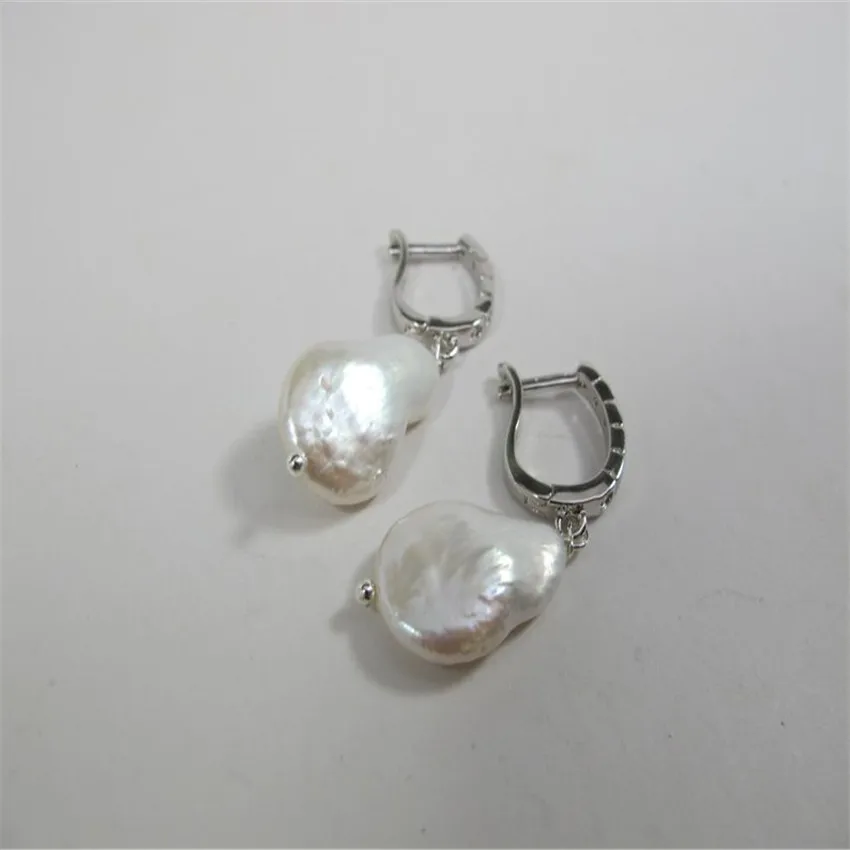 13-16mm White Baroque Pearl Earrings Women Diy Silver Zircon Ear Dangle Jewelry AAA Stud Flawless Wedding Mesmerizing Handmade | Украшения