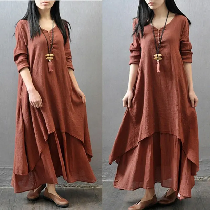 Cotton Gypsy Long Dresses Women Ethnic Peasant Linen Boho Maxi Dress Sleeve Women Peasant Gypsy Dresses Ethnic Boho