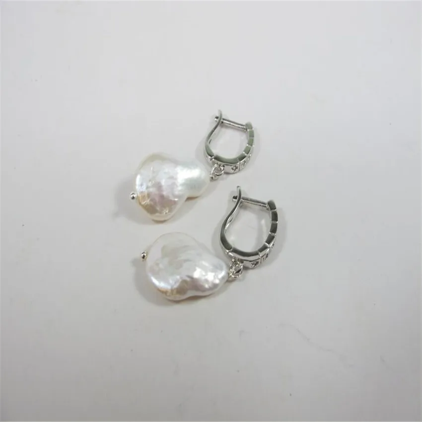 13-16mm White Baroque Pearl Earrings Women Diy Silver Zircon Ear Dangle Jewelry AAA Stud Flawless Wedding Mesmerizing Handmade | Украшения
