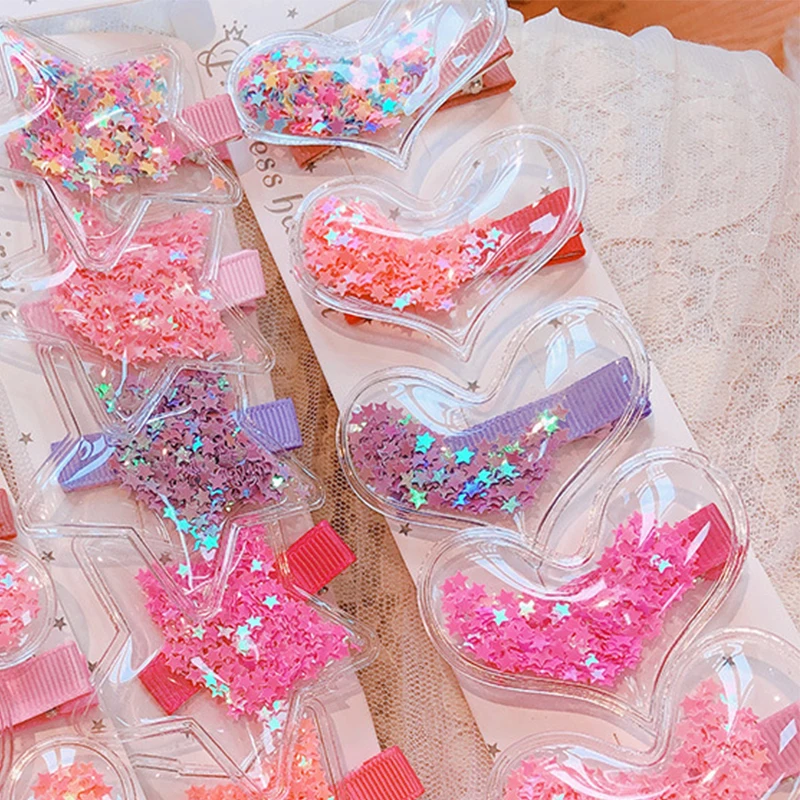 

Fashion Candy Color Paillette Transparent Plastic Star Children Hair Clips KoreanKids random Heart Shining Hairpins