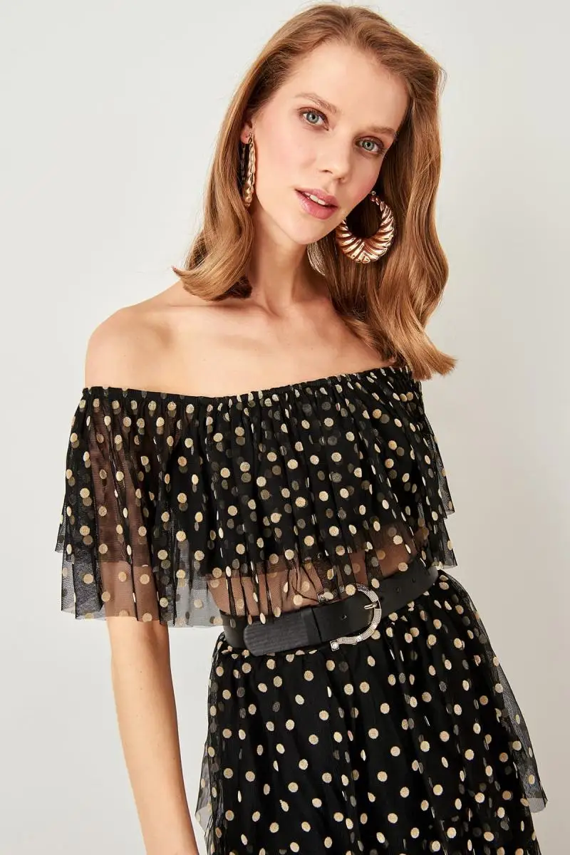 Trendyol Черный Флокированный горошек бюстье TPRSS19DU0030|Бюстье и корсеты| |