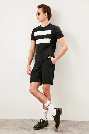 Для мужчин кожа с нарезкой черного Slim Fit Футболка TMNSS19BO0028 | Мужская одежда
