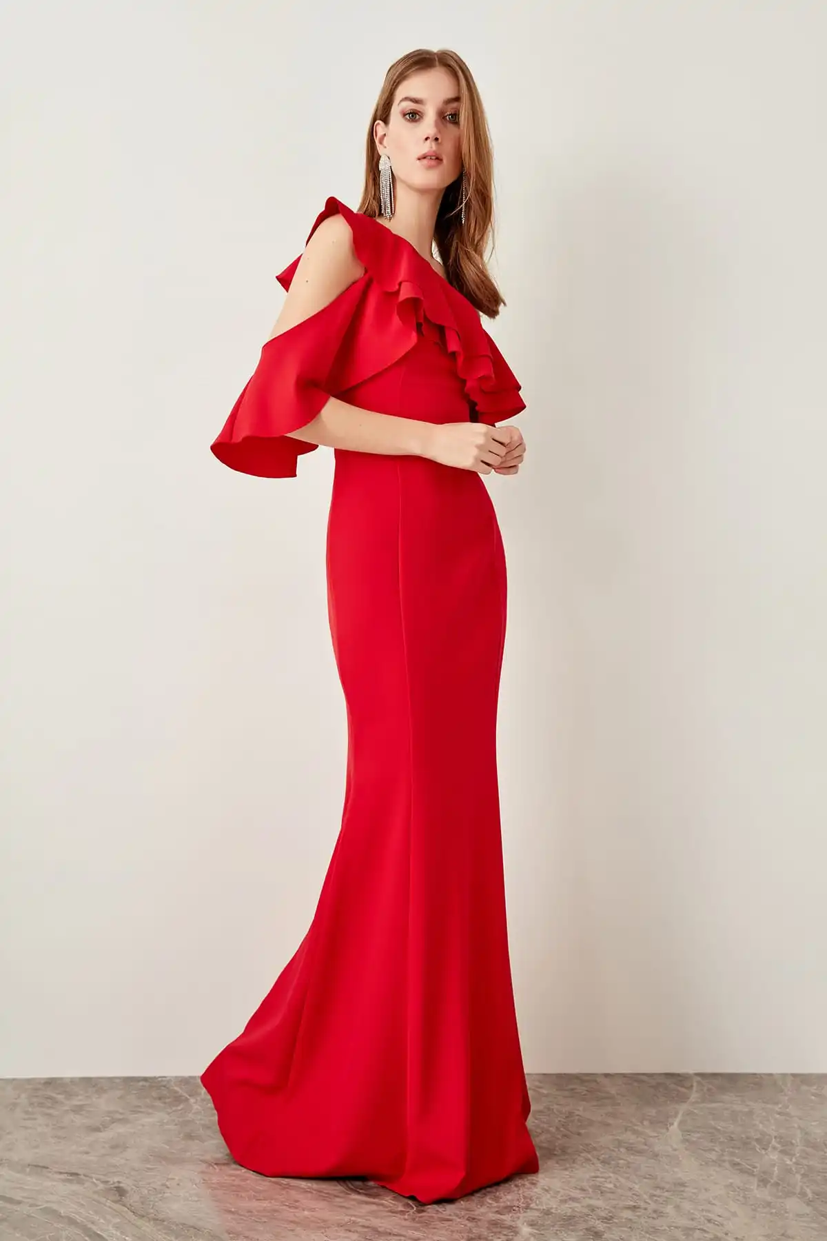 Trendyol Red Lever Handle Detail Evening Dress TPRSS19FZ0190 | Свадьбы и торжества