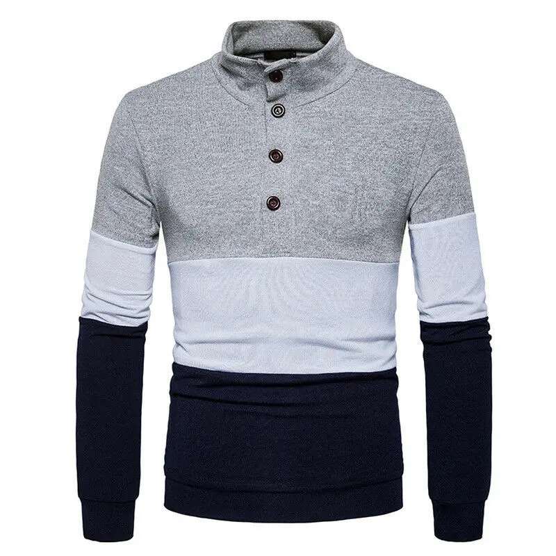 Sweater Sleeve Collared Henley Knit Men's Button Color Long Matching | Мужская одежда