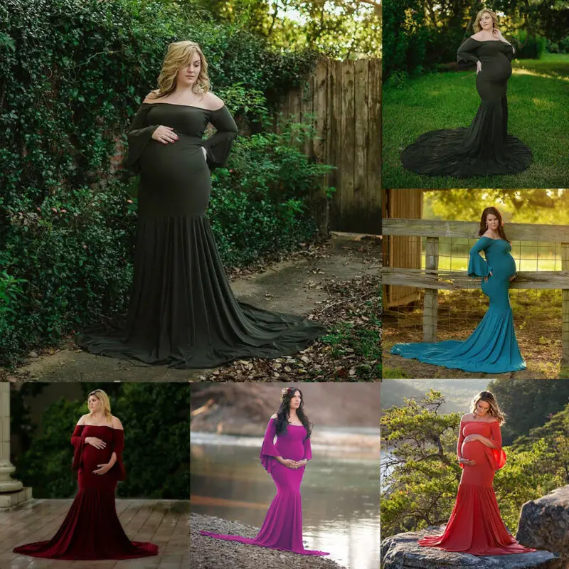 

Pregnant Prop Dress BallNew Women MatermityPregnantsSexyPhotography Props Long Sleeve Dresses Off Shoulder Beach Maxi Dress
