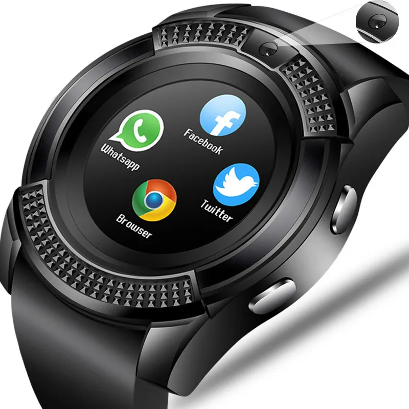 Для мужчин и женщин Смарт часы браслет поддержка с камерой Bluetooth Sim Tf карты Smartwatch