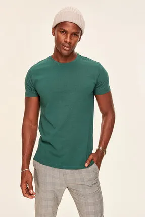 Зеленый лапки Для мужчин хлопок футболка шеи короткий рукав Slim Fit TMNAW19BO0003 |