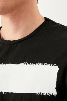 Для мужчин кожа с нарезкой черного Slim Fit Футболка TMNSS19BO0028 | Мужская одежда