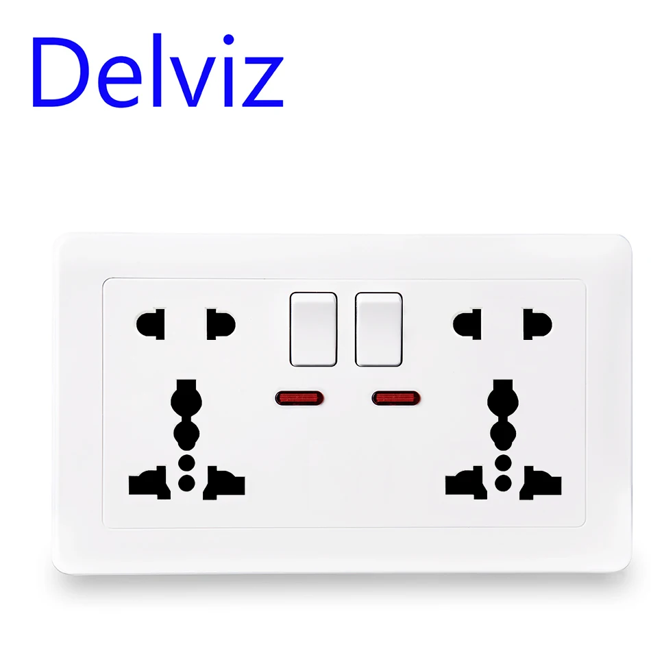 Delviz EU standard universal socket, multi-functional international two five-hole socket, switch control socket, AC 100~250V 13A