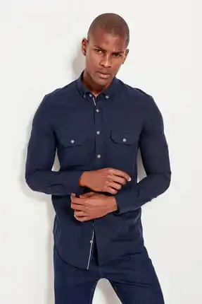 100% хлопок темно Для мужчин Slim Fit рубашка с погонами TMNSS19RS0011|Повседневные рубашки| |