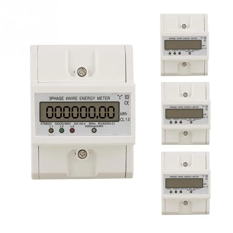 Быстро раскупаемый 1 шт. кВтч метр 3x220V цифровой 3 фазы 4 провода 4P din рейка кВт ч