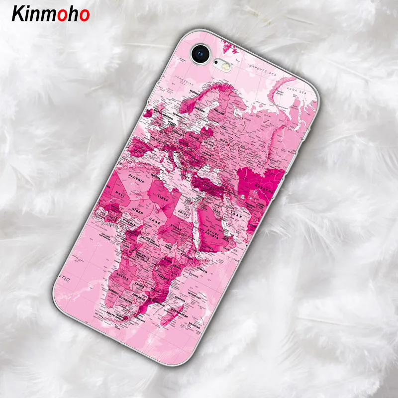 Розовый чехол с картой мира для iPhone X XR XS MAX мягкий телефона из ТПУ синей