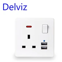 delviz uk standard 13a wall socket panel goldwhite type 86 square hole household on off control 2 1a dual usb 5v charger port