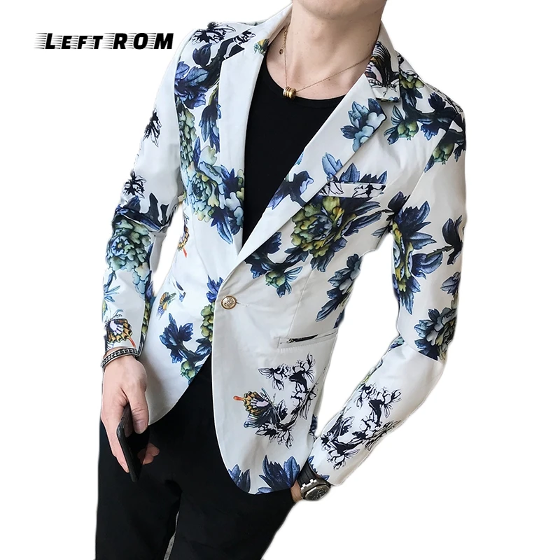 Mens Floral Blazer Male Terno Masculino Slim Fit 2018 Autumn Stylish Blazers For Men Para Hombre One Button Suit Jacket | Мужская одежда