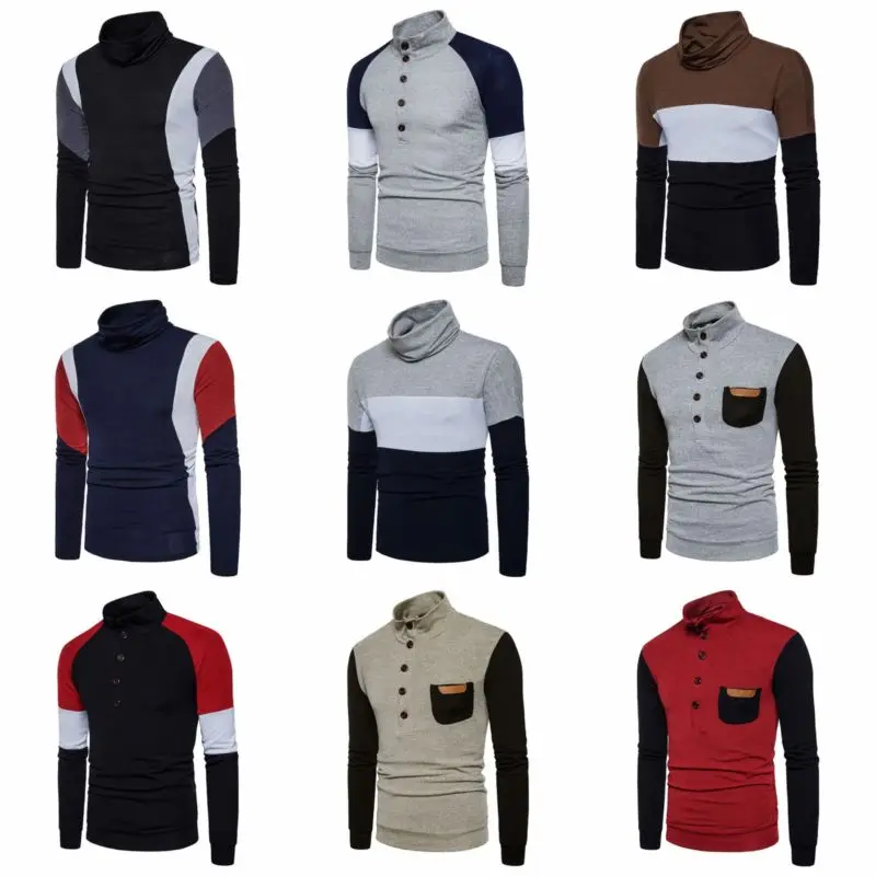 Sweater Sleeve Collared Henley Knit Men's Button Color Long Matching | Мужская одежда