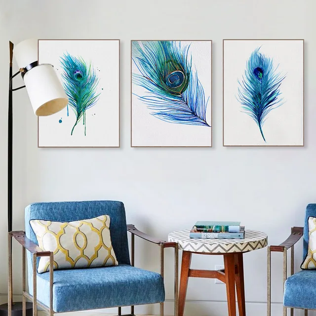 Современные красивые синее перо павлина плакат Nordic Home Wall Art Печать холст Картина