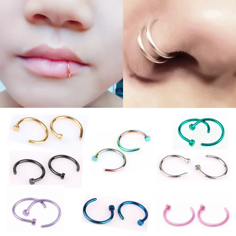 

Hot 1PC 6 10mmTitanium Steel Open Nose Ring Sexy Body Jewelry Thin Simple Piercing
