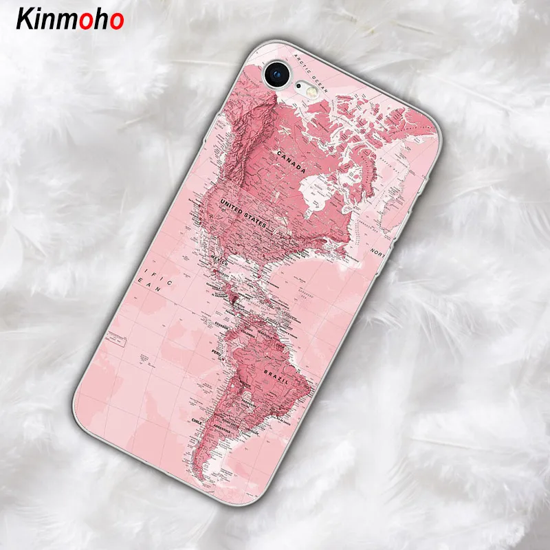 Розовый чехол с картой мира для iPhone X XR XS MAX мягкий телефона из ТПУ синей