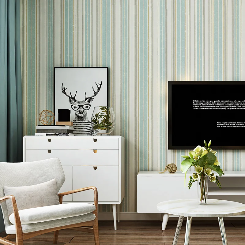 

Mediterranean Blue Vertical Striped Wallpaper Blue Modern Children's Bedroom Living Room Tv Background Non-woven Wallpaper