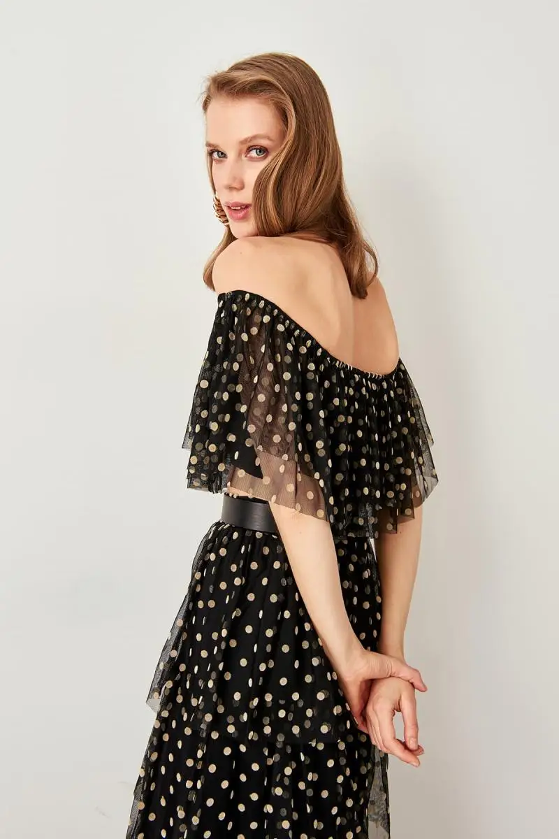 Trendyol Черный Флокированный горошек бюстье TPRSS19DU0030|Бюстье и корсеты| |