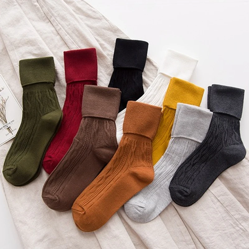 Модные Плотные женские носки из хлопка 1 пара однотонные повседневные теплые