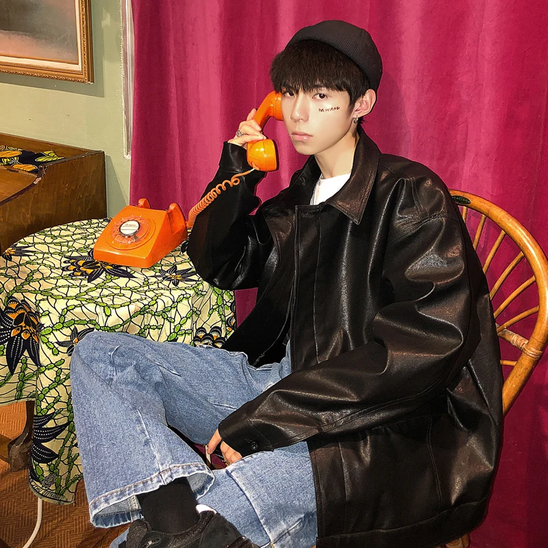 2019 Lente En зомер Nieuwe Koreaanse Heren ПУ materiaal Slanke Повседневное Kleding режим Losse Leren Jas из