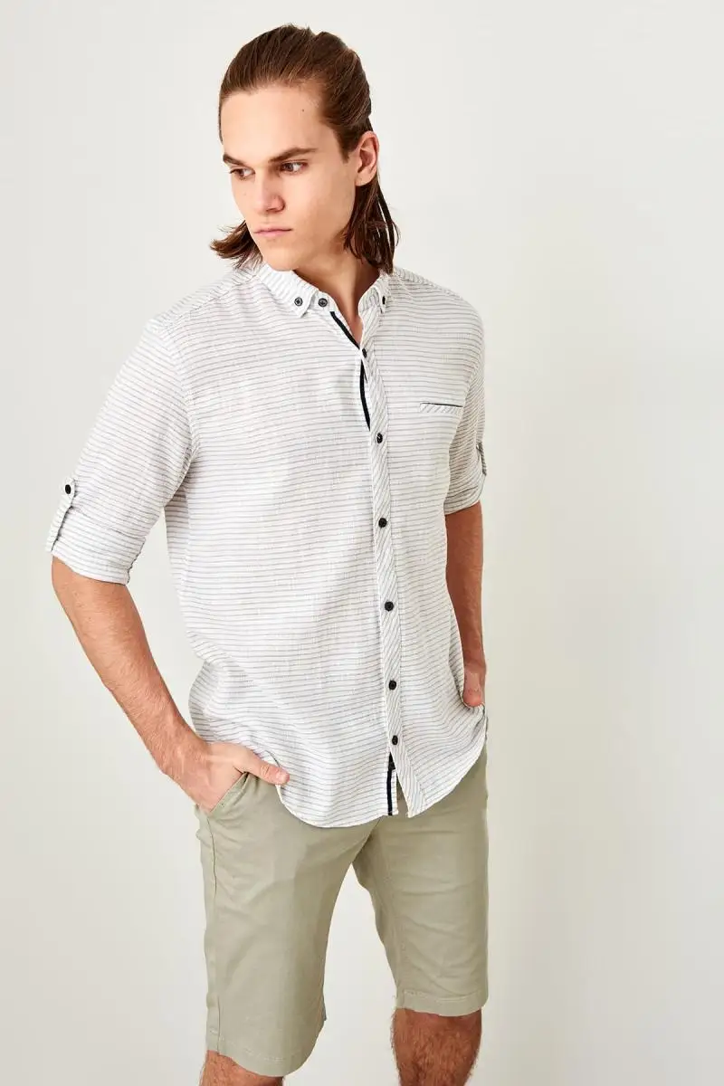 Trendyol хаки мужские погоны Кнопка Воротник Slim Fit рубашка TMNSS19RS0021| |
