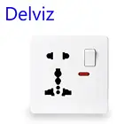 Настенная панель Delviz, 13 а, международный стандарт, Универсальный светодиодный индикатор с переключателем на 5 отверстий, переменный ток 110, 250 В, 86 мм * 86 мм