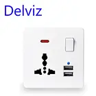 Настенная розетка Delviz с двойным USB-разъемом, 2,1 А, со светодиодный ным индикатором, 13 а, универсальная розетка на 3 отверстия, тип 86