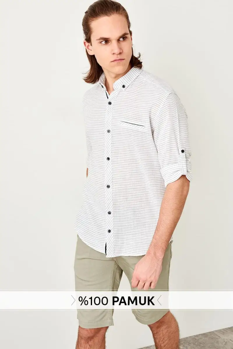 Trendyol хаки мужские погоны Кнопка Воротник Slim Fit рубашка TMNSS19RS0021| |