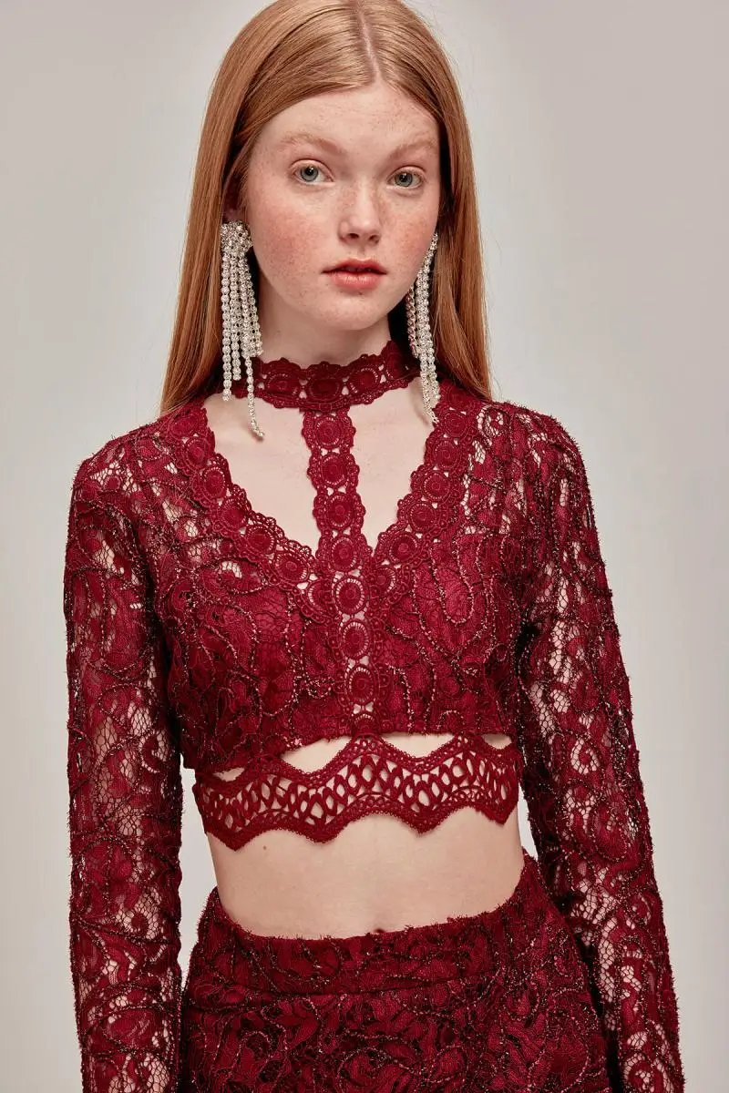 

Trendyol Burgundy Lace Bluz TDPAW19UZ0054