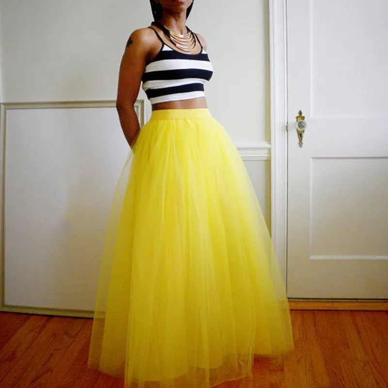 

Lemon Yellow Maxi Tulle Women Skirts Bouffant Puffy Floor Length Skirts 2016 Custom Made Long Skirts 90 Color Available