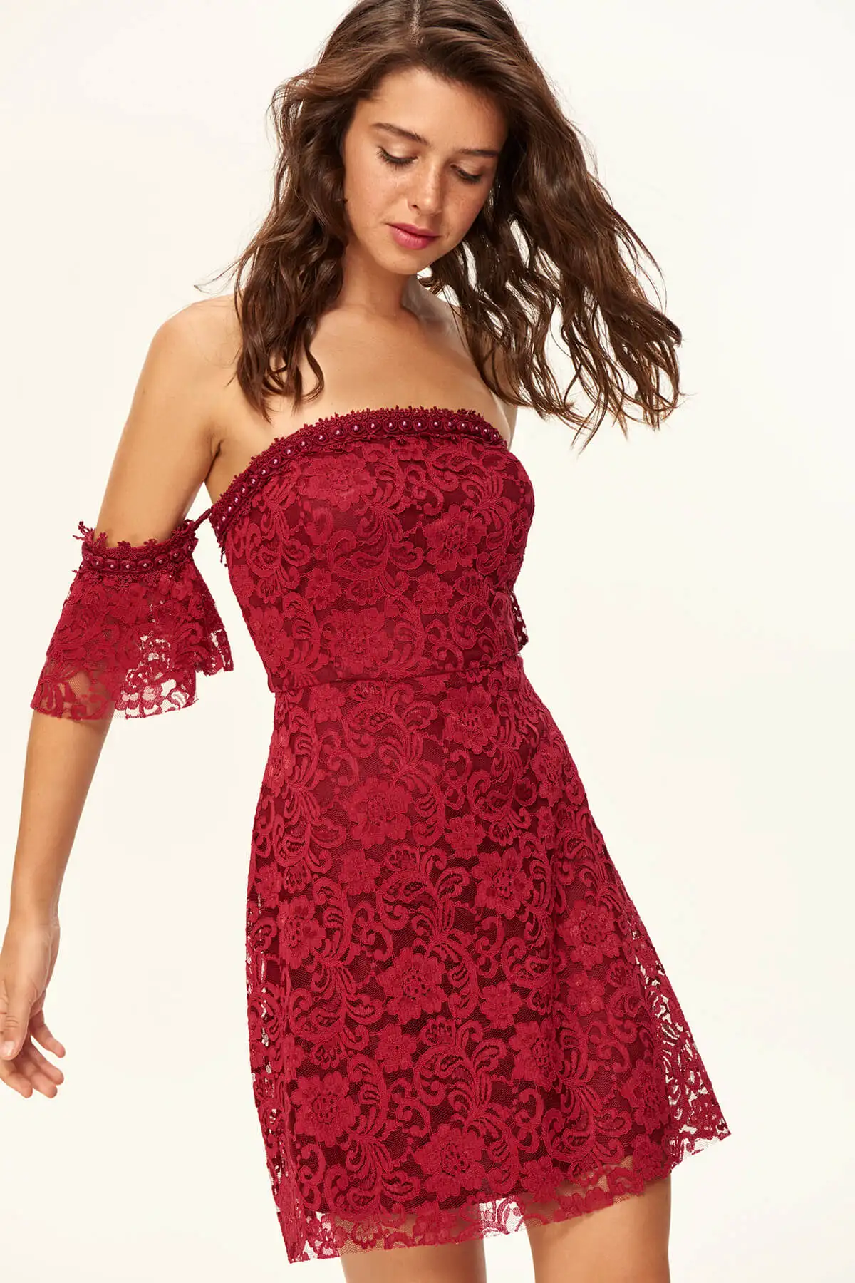 Кружевное платье Trendyol Bordeaux Henna TPRSS18UT0002 | Свадьбы и торжества