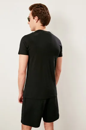 Для мужчин кожа с нарезкой черного Slim Fit Футболка TMNSS19BO0028 | Мужская одежда
