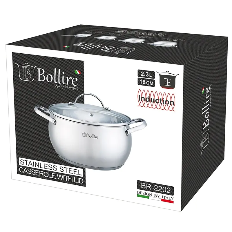 Кастрюля Bollire 2.3L Подходит для всех видов плит включая индукционные Капсульное