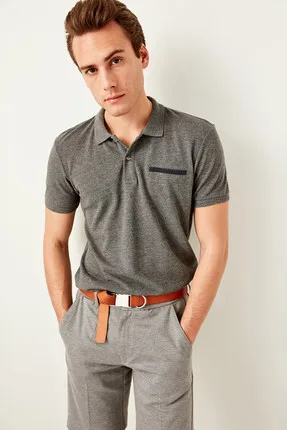 Антрацит мужские хлопковые футболки поло Fillet Pocket Polo TMNSS19BO0013|Поло| |
