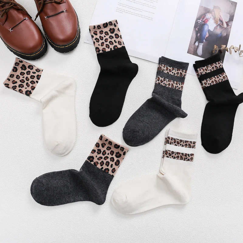 

Fashion Harajuku Winter Warm Women Socks Comfortable Casual Splicing Cotton Leopard Funny Socks