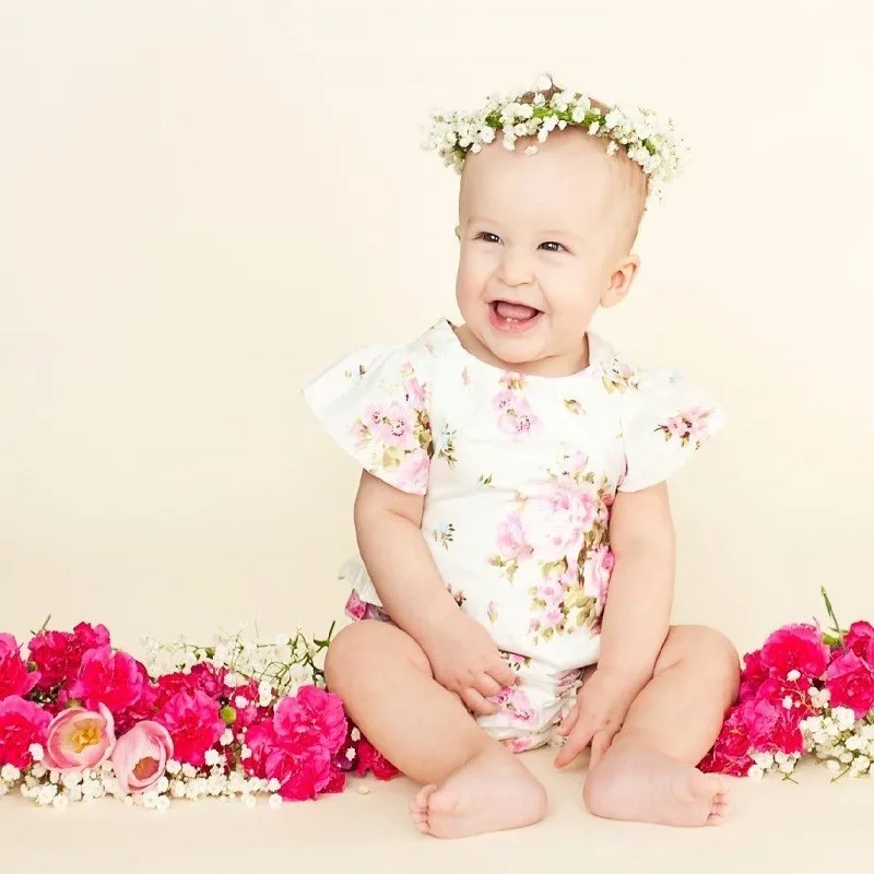 Cotton Baby Girl Clothes Costumes Floral Print Headband Boutique Summer For Newborn Cute Vintage Rompers Jumpsuit 0 3 6 Months images - 6