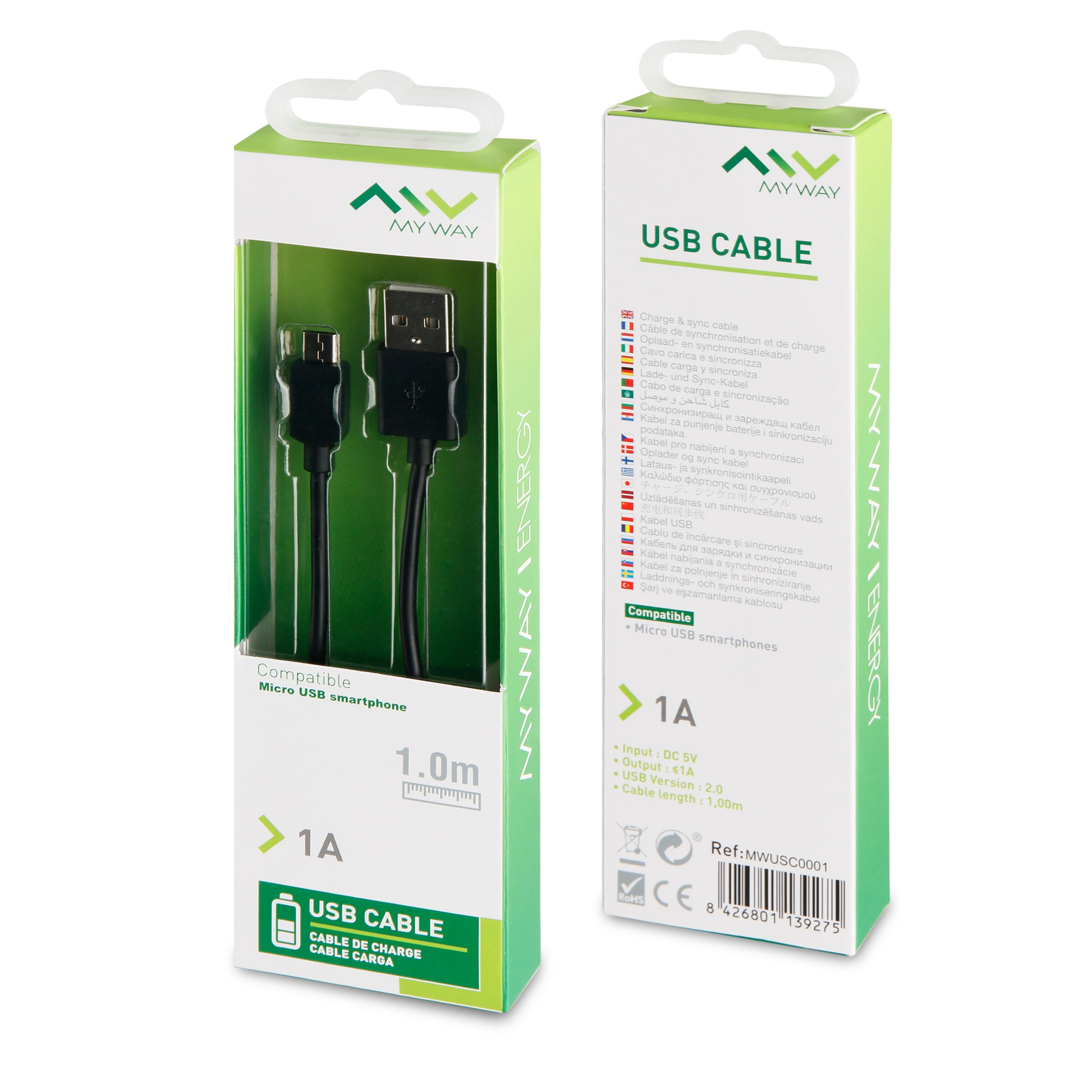 Кабель Myway USB Micro 1A 1 Metro Negro|Кабели для мобильных телефонов| |