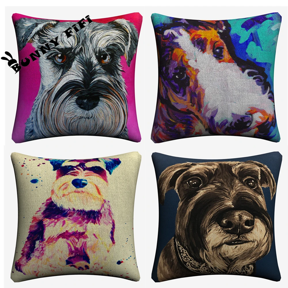 Schnauzer Watercolor Dog Decorative Cotton Linen Cushion Cover 45x45cm For Sofa Chair Printed Pillowcase Seat Car Home Decor | Дом и сад